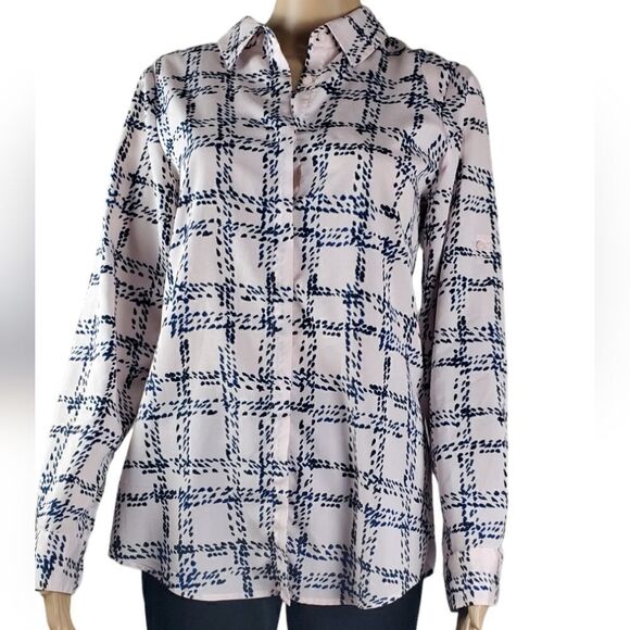 Karl Lagerfeld Pink & Blue Button Up Blouse - Picture 1 of 4